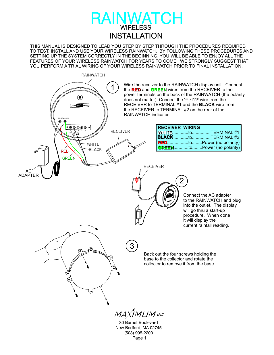 Maximum Wireless Rainwatch User Manual | 11 pages