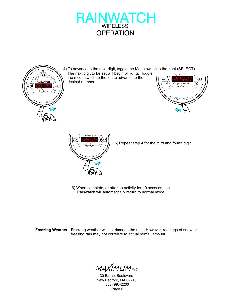 Rainwatch, Operation, Wireless | Maximum Wireless Rainwatch User Manual | Page 6 / 11