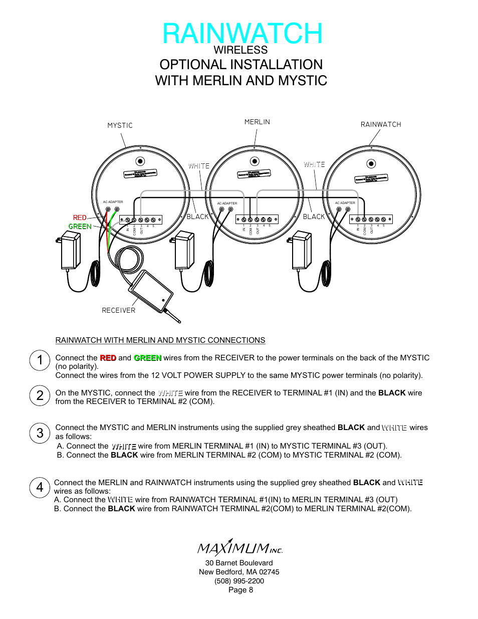 Rainwatch, Optional installation with merlin and mystic, Wireless | Maximum Wireless Rainwatch User Manual | Page 8 / 11