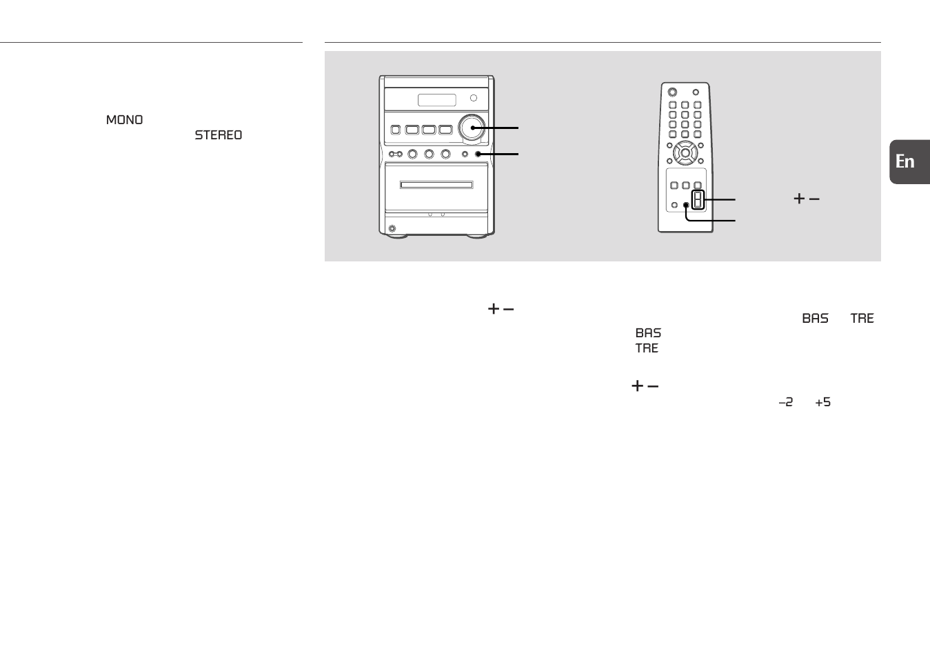 Sound adjustments, Volume, Adjustments | Bass and treble, 11 en | Aiwa XR-EM20 User Manual | Page 11 / 20