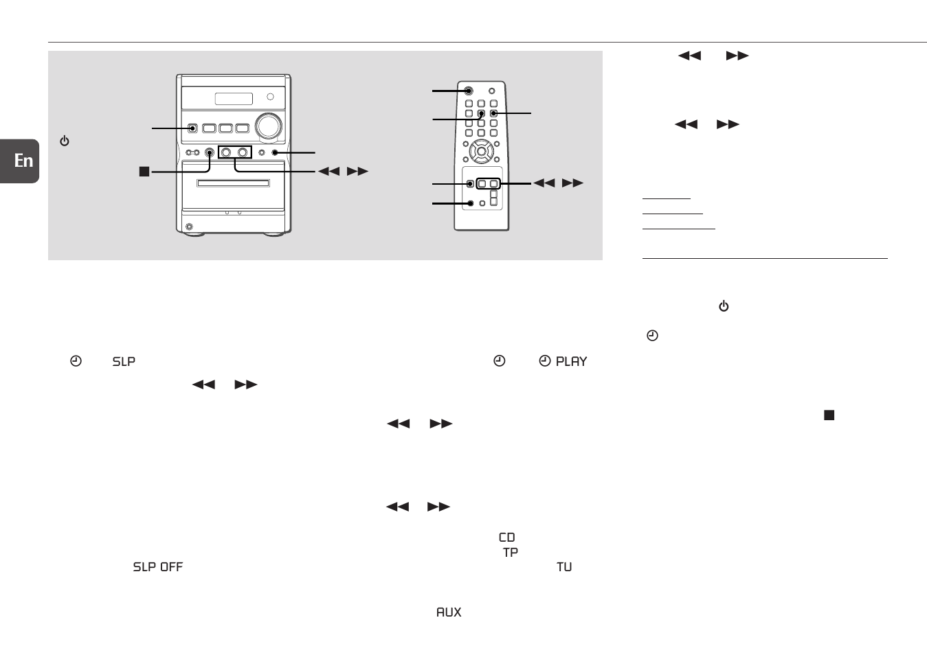Timer operations, Sleep timer, Timer playback | 16 en | Aiwa XR-EM20 User Manual | Page 16 / 20