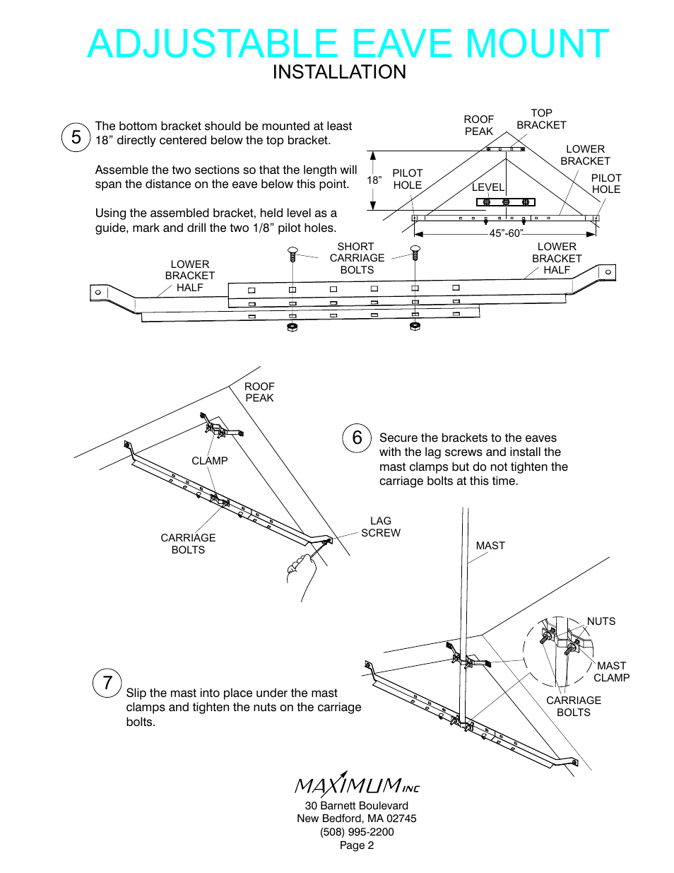 Adjustable eave mount, Installation | Maximum Eave Mount User Manual | Page 2 / 2