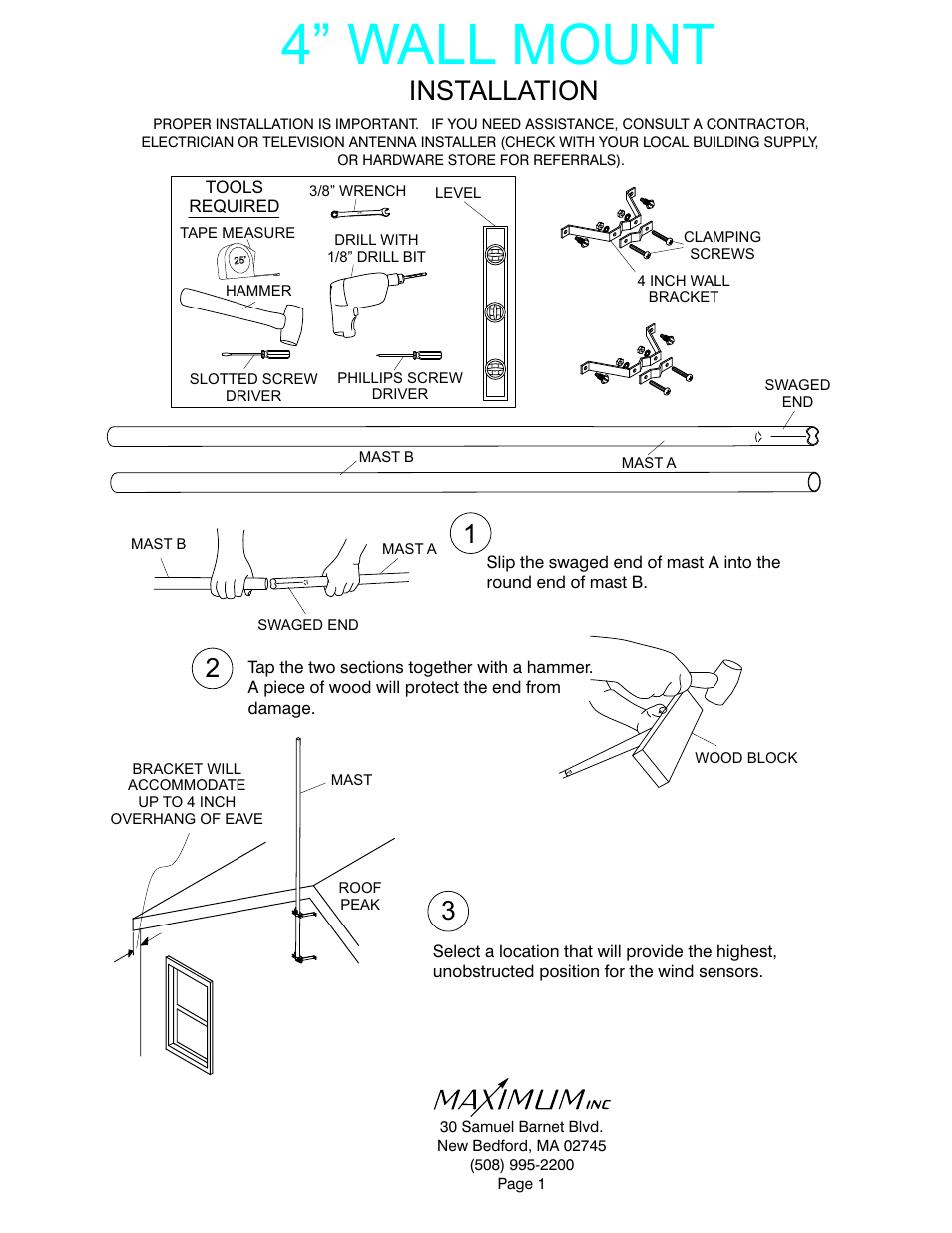 Maximum Wall Mount - 4" User Manual | 2 pages