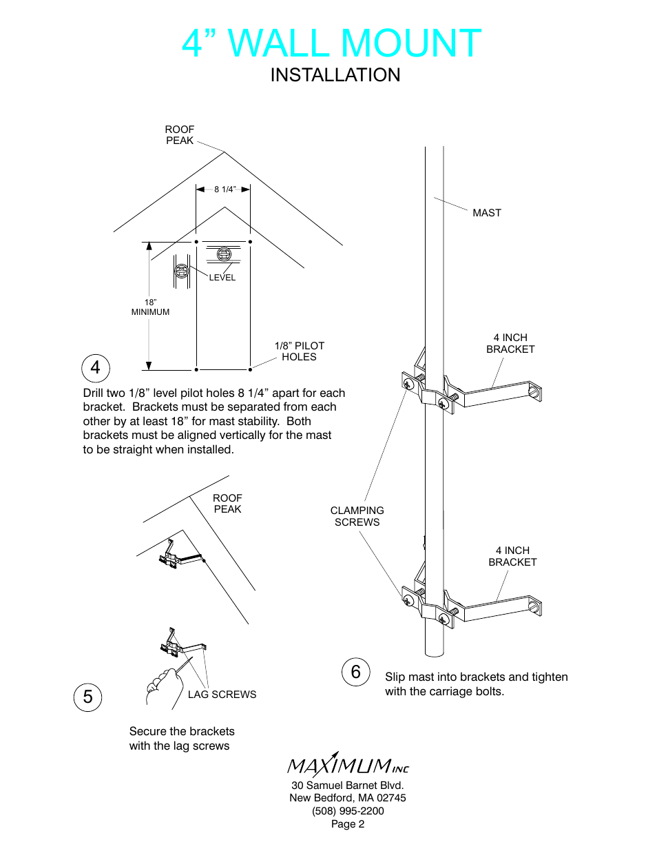 4” wall mount, Installation | Maximum Wall Mount - 4" User Manual | Page 2 / 2