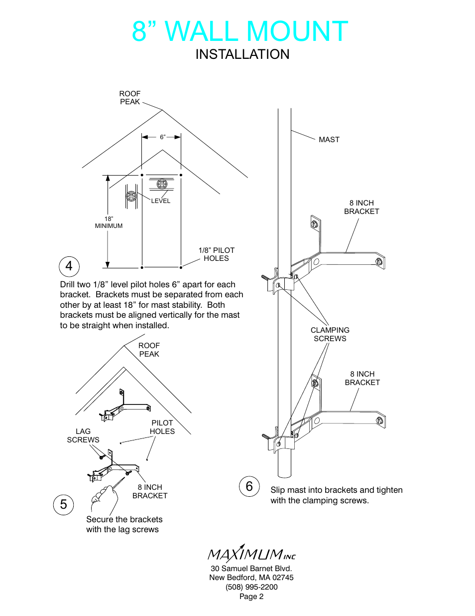 8” wall mount, Installation | Maximum Wall Mount - 8 User Manual | Page 2 / 2