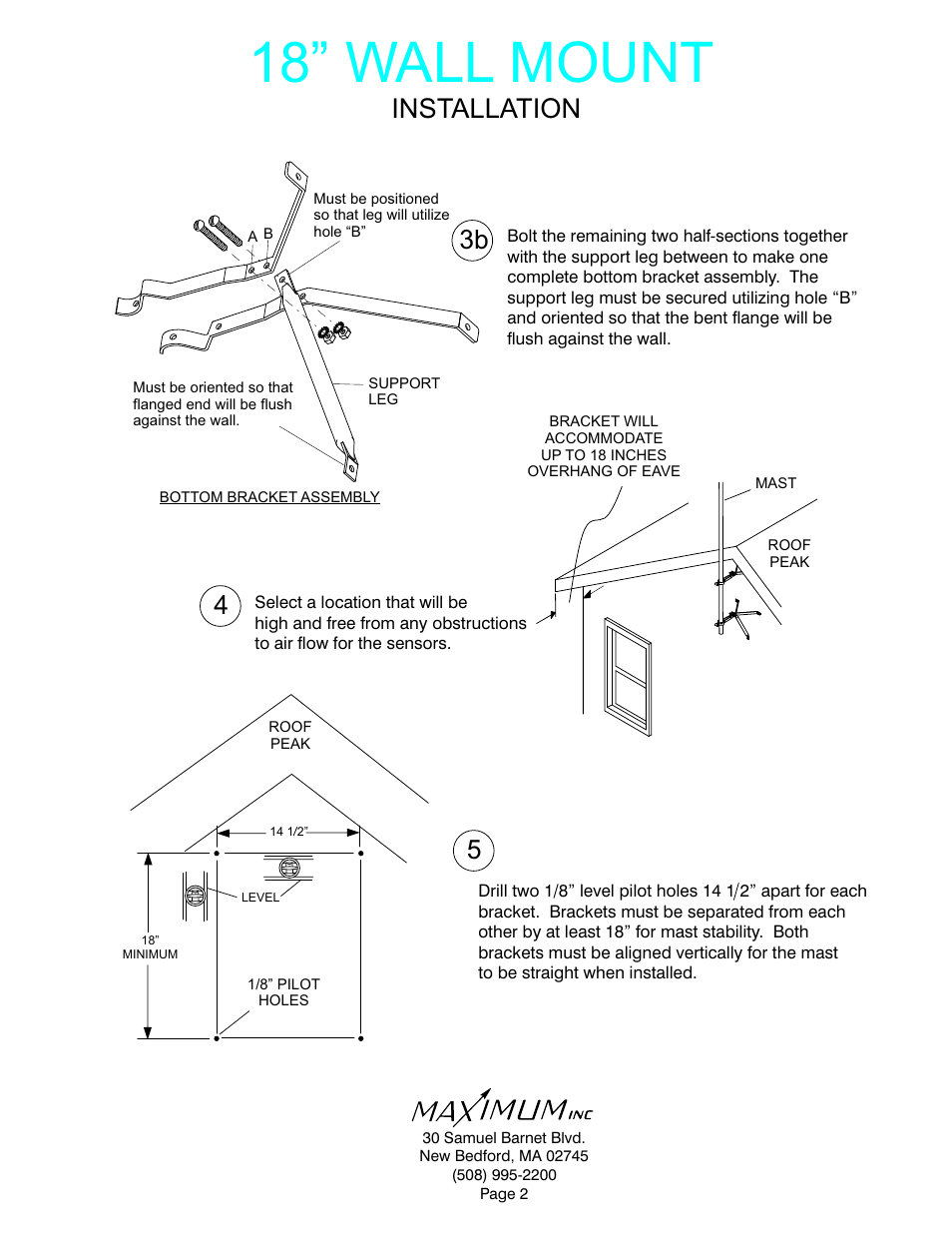 18” wall mount, Installation | Maximum Wall Mount User Manual | Page 2 / 3