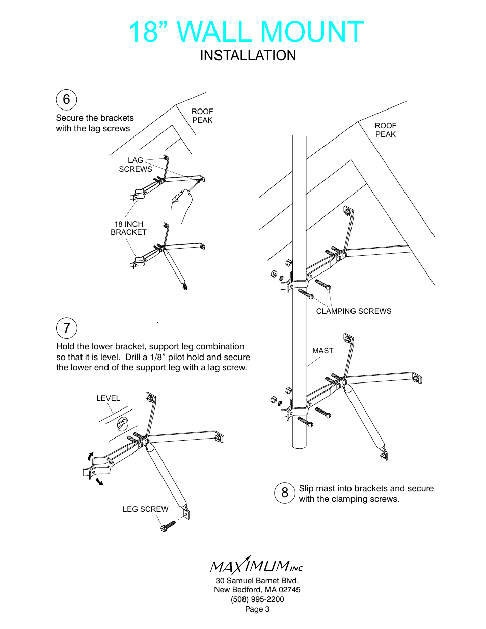 18” wall mount, Installation | Maximum Wall Mount User Manual | Page 3 / 3