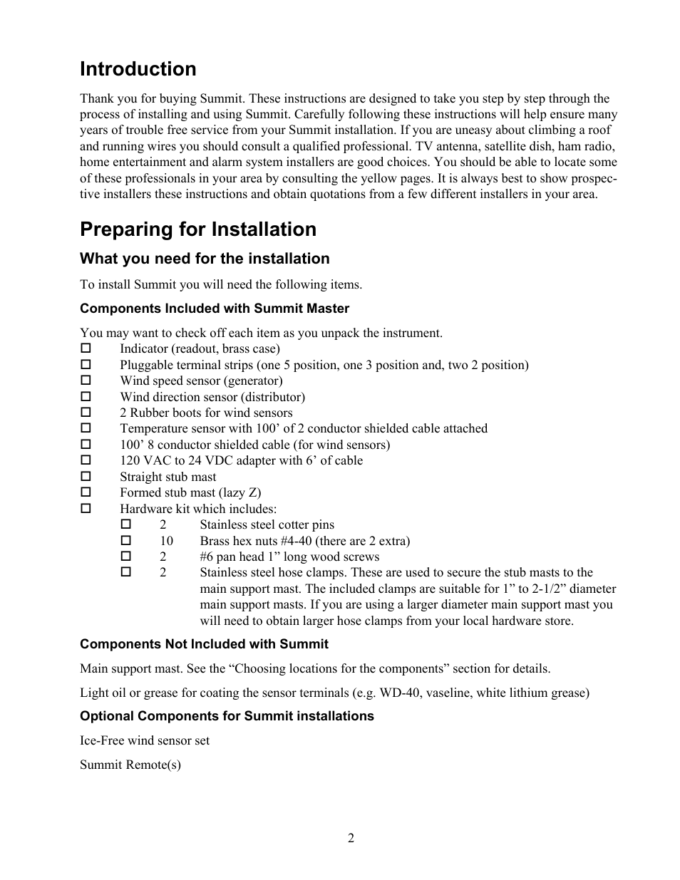 Introduction, Preparing for installation, What you need for the installation | Introduction preparing for installation | Maximum Summit User Manual | Page 3 / 13