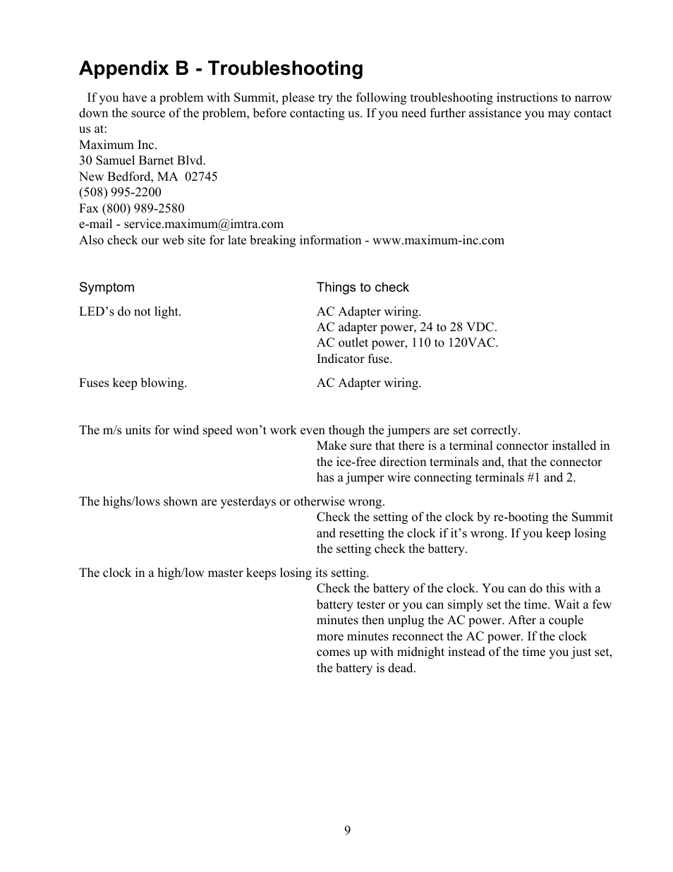 Appendix b - troubleshooting | Maximum Summit Remote User Manual | Page 10 / 13
