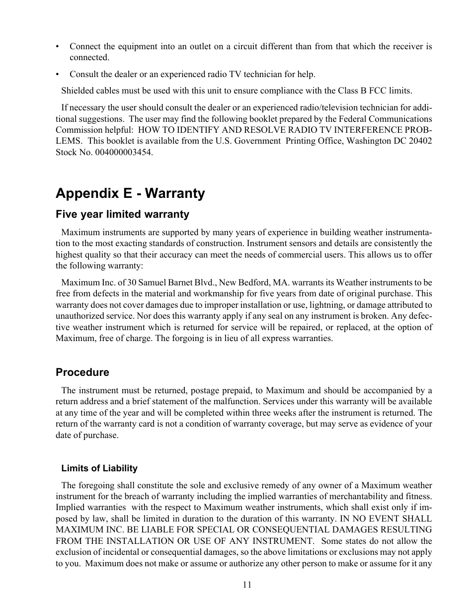 Appendix e - warranty | Maximum Summit Remote User Manual | Page 12 / 13