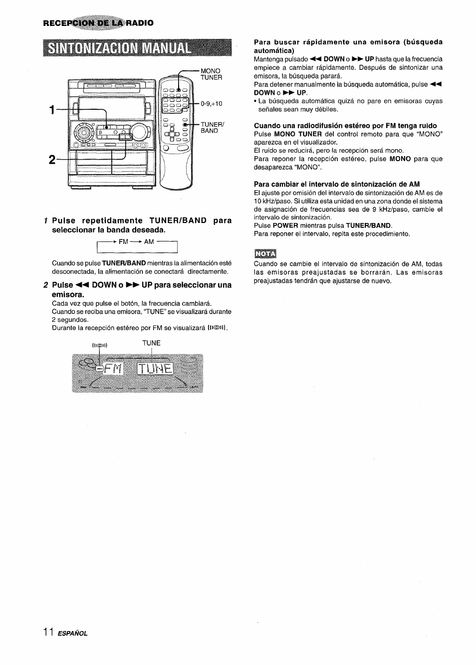 Para cambiar el intervalo de sintonización de am | Aiwa NSX-A909 User Manual | Page 40 / 88