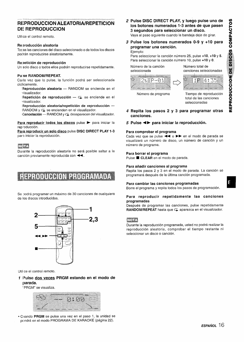 Rhproduccionaleatoria/repeticion de reproduccion, Reoroducción aleatoria, Reiietición de reproducción | Para comprobar el programa, Para borrar el programa, Para añadir canciones al programa, Para cambiar las canciones programadas, 2iv p i | Aiwa NSX-A909 User Manual | Page 45 / 88