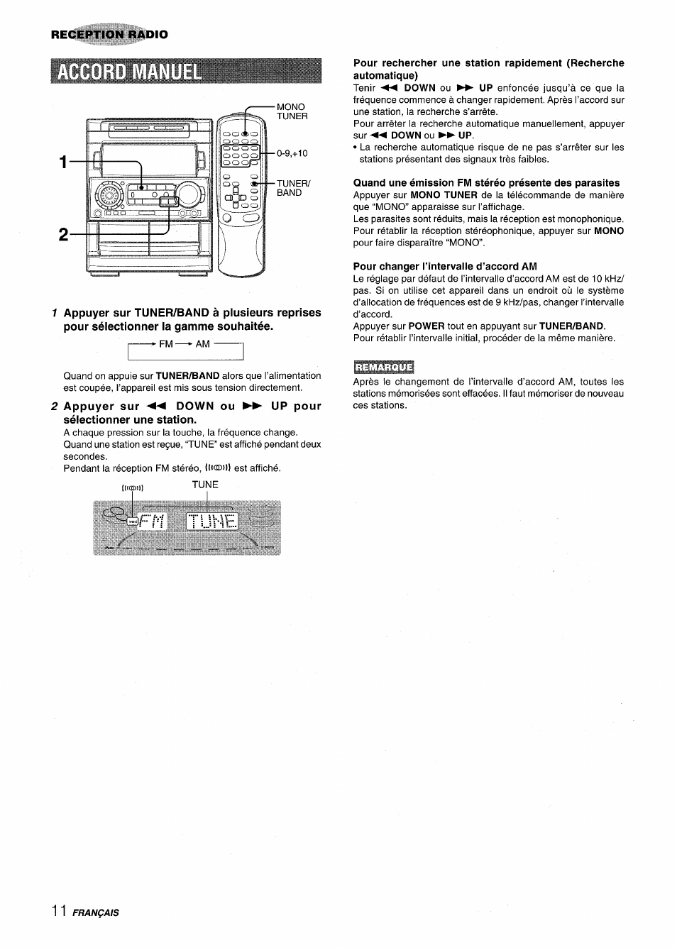 Fm tuhe, Pour changer l’intervalle d’accord am, F m tuhe | Aiwa NSX-A909 User Manual | Page 68 / 88