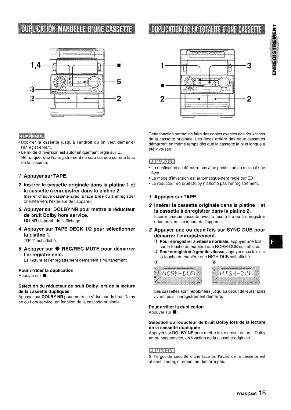 Duplicatio, Pour eirrêter la duplication, Pour arrêter la duplication | H.mh.. düb | Aiwa NSX-A909 User Manual | Page 75 / 88