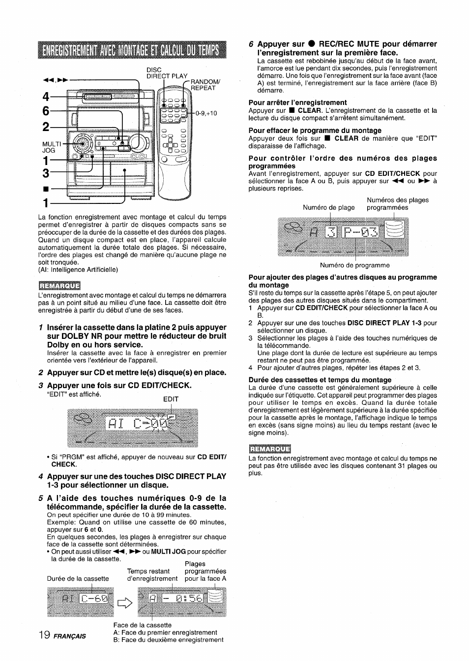 Enregisireinï avec montage et calcul du temps, M 3 f' 0 3, Ml c-0 | M 3 f' 3 | Aiwa NSX-A909 User Manual | Page 76 / 88