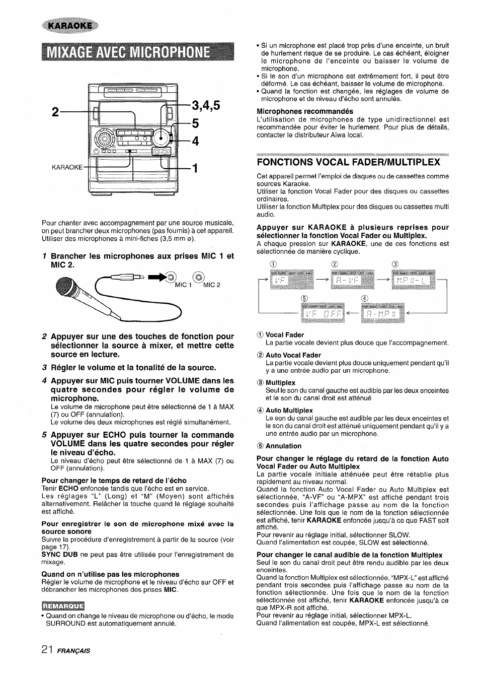 Fonctions vocal fader/multiplex | Aiwa NSX-A909 User Manual | Page 78 / 88