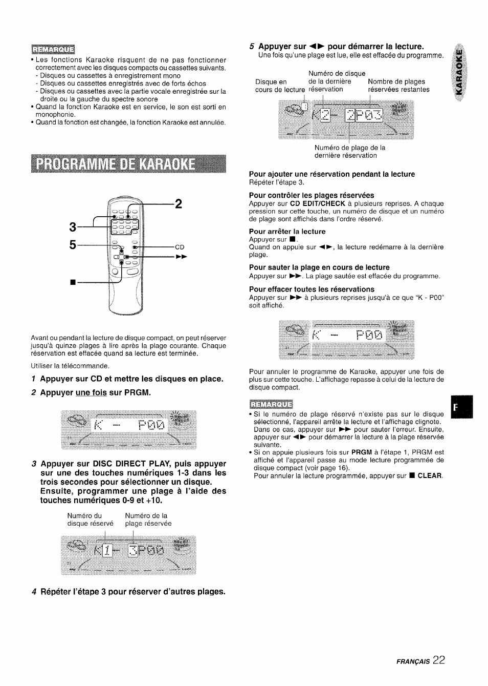 K2 2p03, Pour ajouter une réservation pendant la lecture, Pour effacer toutes les réservations | K p 00, Kl 3p00, K 2 . 2p03, K ... p 00, K l p00 | Aiwa NSX-A909 User Manual | Page 79 / 88