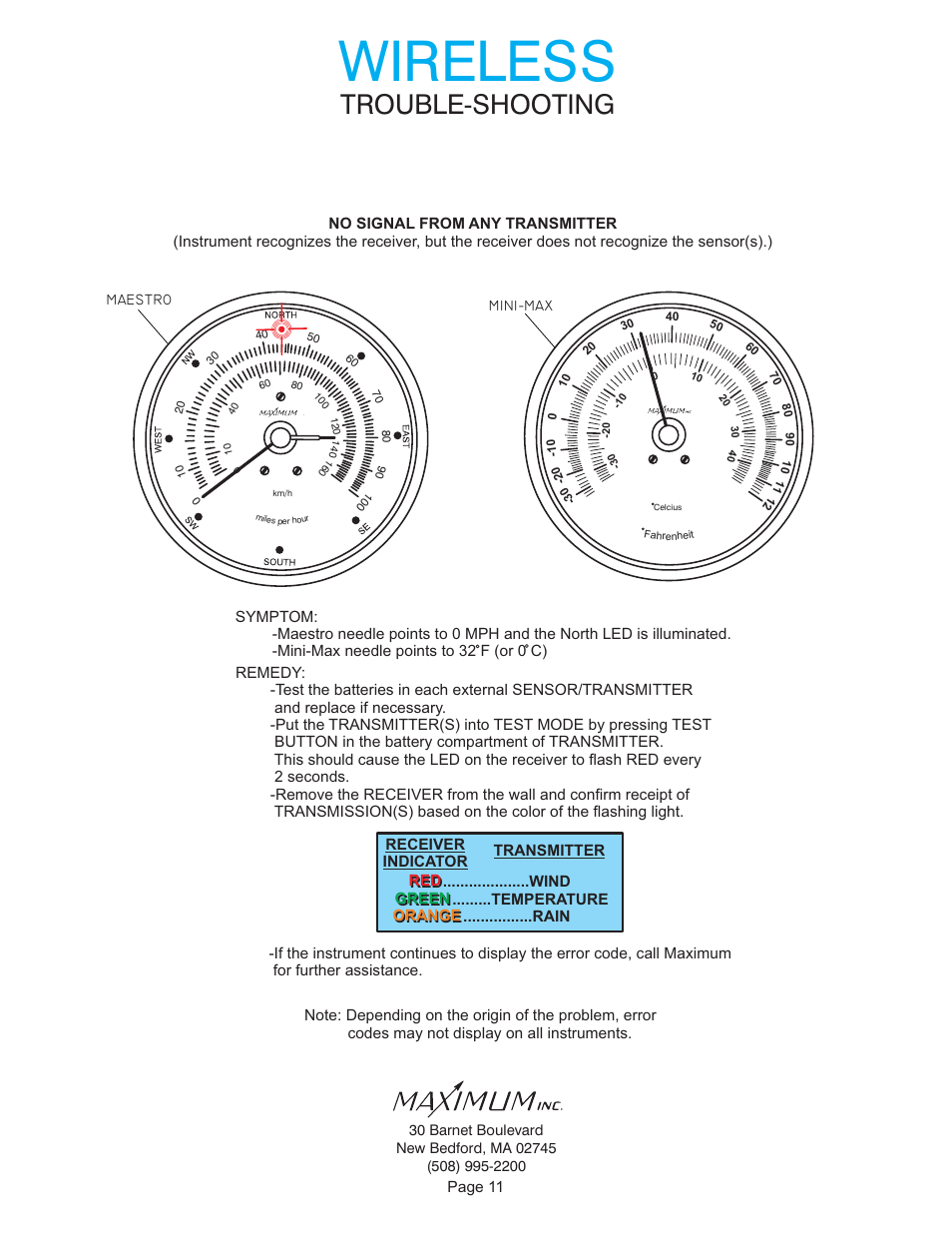 Wireless, Trouble-shooting | Maximum Wireless Maestro (2006-2012) User Manual | Page 11 / 16