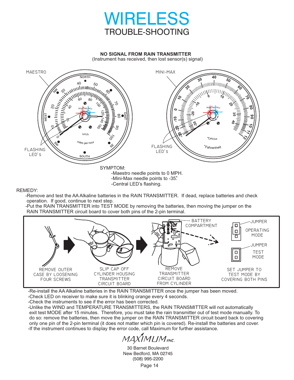 Wireless, Trouble-shooting | Maximum Wireless Maestro (2006-2012) User Manual | Page 14 / 16