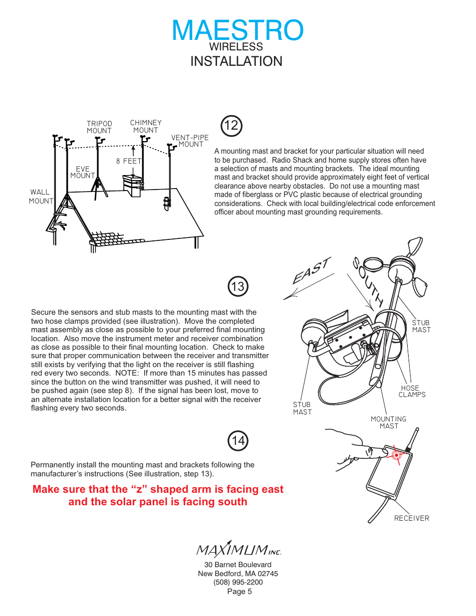 Maestro, East, Installation | South | Maximum Wireless Maestro (2006-2012) User Manual | Page 5 / 16
