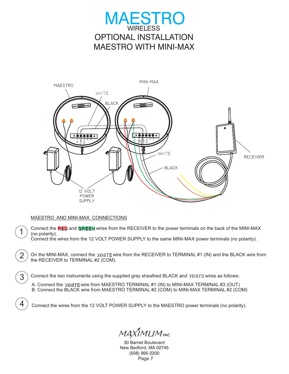 Maestro, Optional installation maestro with mini-max, Wireless | Maximum Wireless Maestro (2006-2012) User Manual | Page 7 / 16