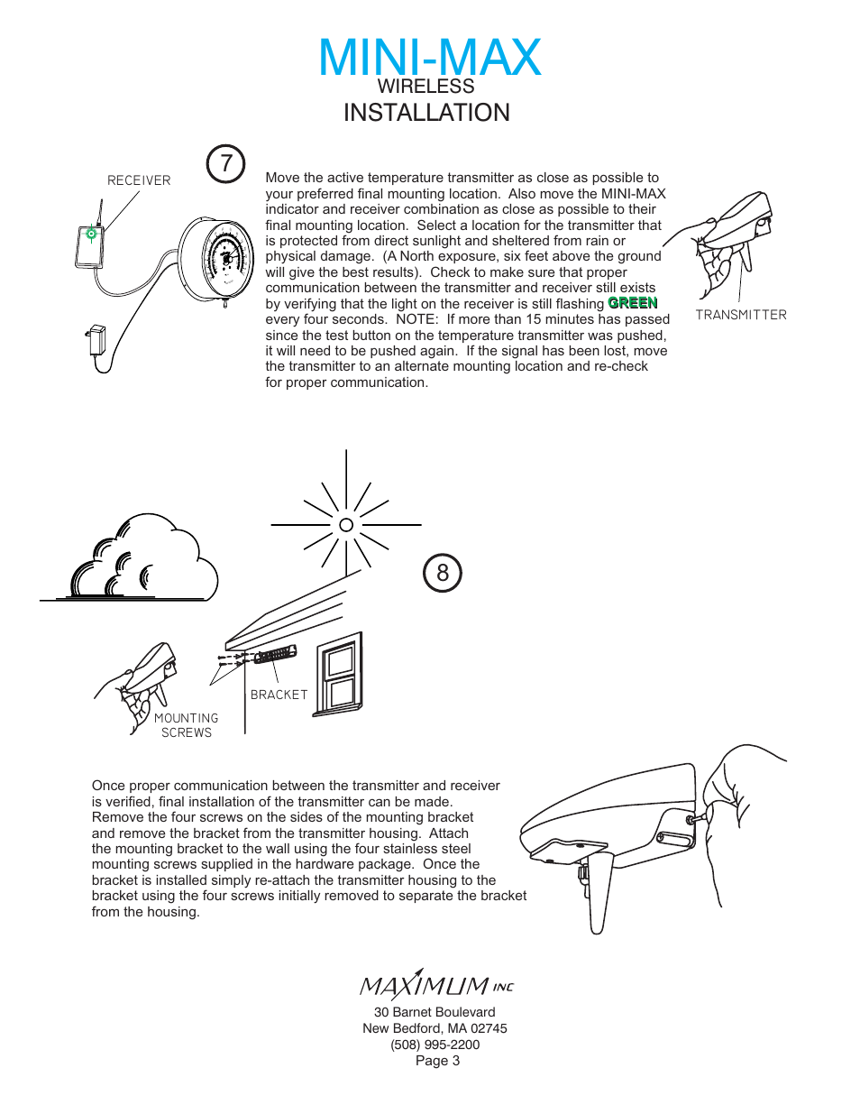 Mini-max, Inst tion alla, Wireless | Page 3, Receiver, Bracket mounting screws | Maximum Wireless Mini-Max (2006-2012) User Manual | Page 3 / 14