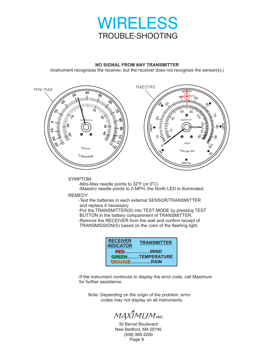 Wireless, Trouble-shooting | Maximum Wireless Mini-Max (2006-2012) User Manual | Page 9 / 14