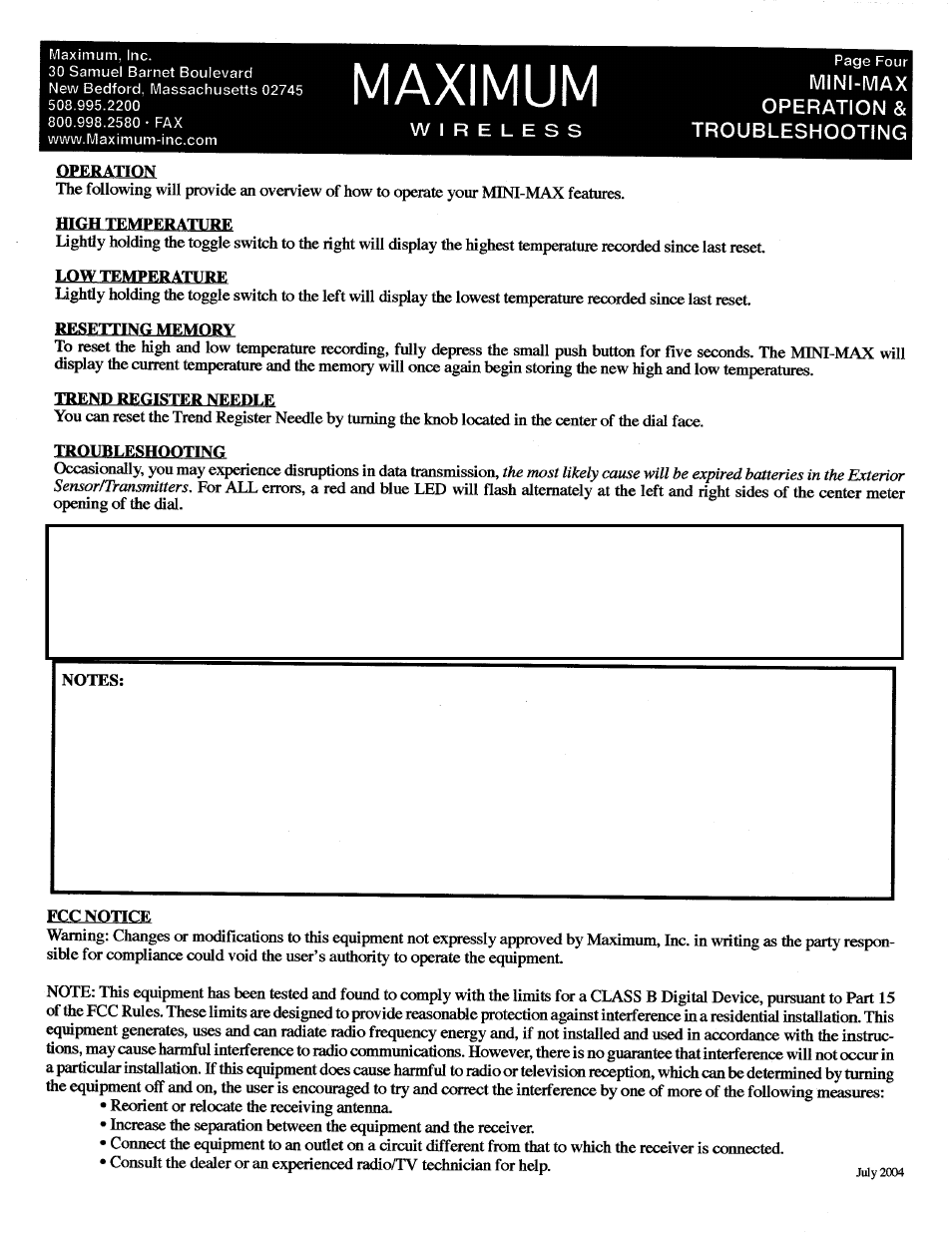 Maximum Wireless Mini-Max (pre-2006) User Manual | Page 4 / 4