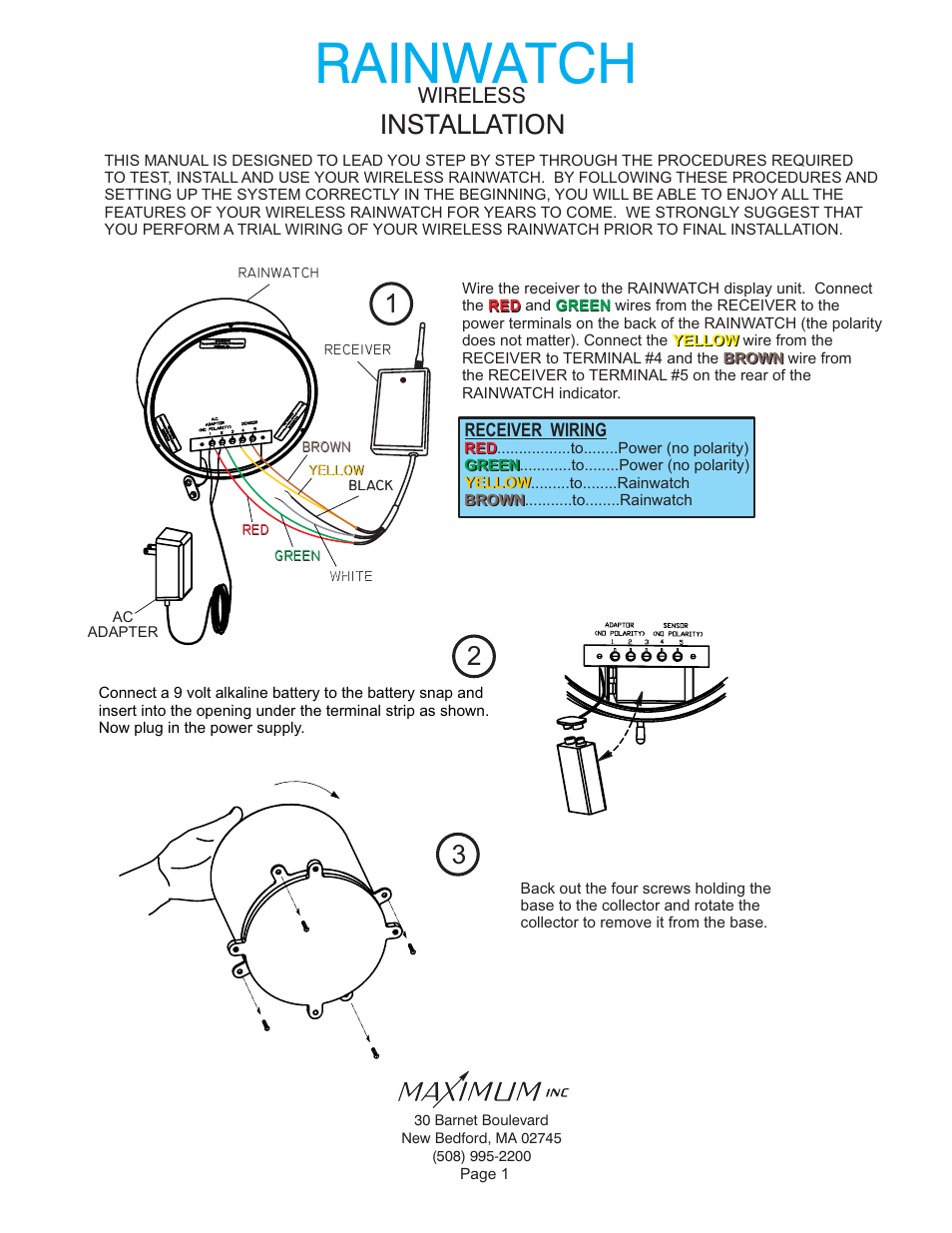 Maximum Wireless Rainwatch (pre-2012) User Manual | 12 pages