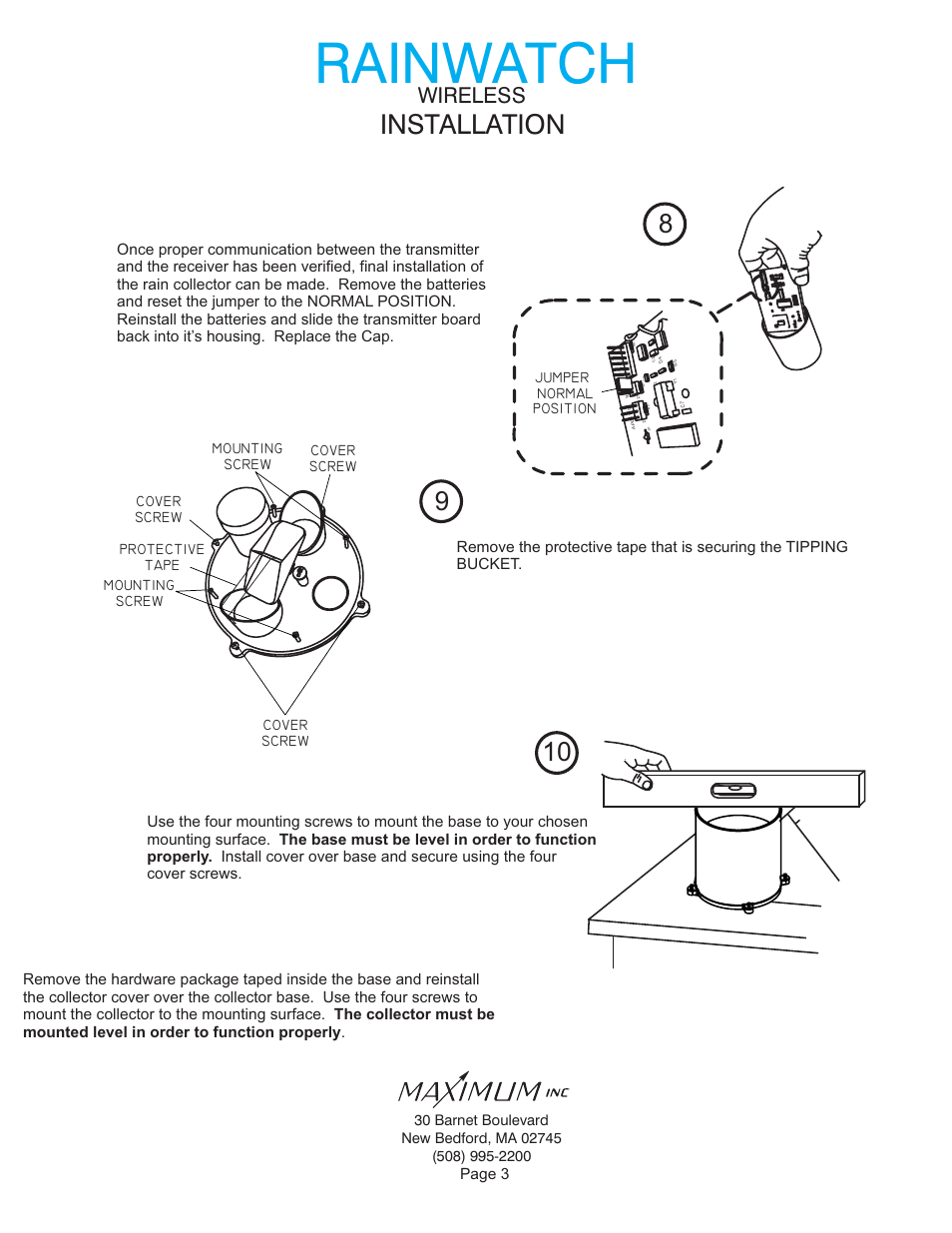 Rainwatch, Inst tion alla, Wireless | Maximum Wireless Rainwatch (pre-2012) User Manual | Page 3 / 12