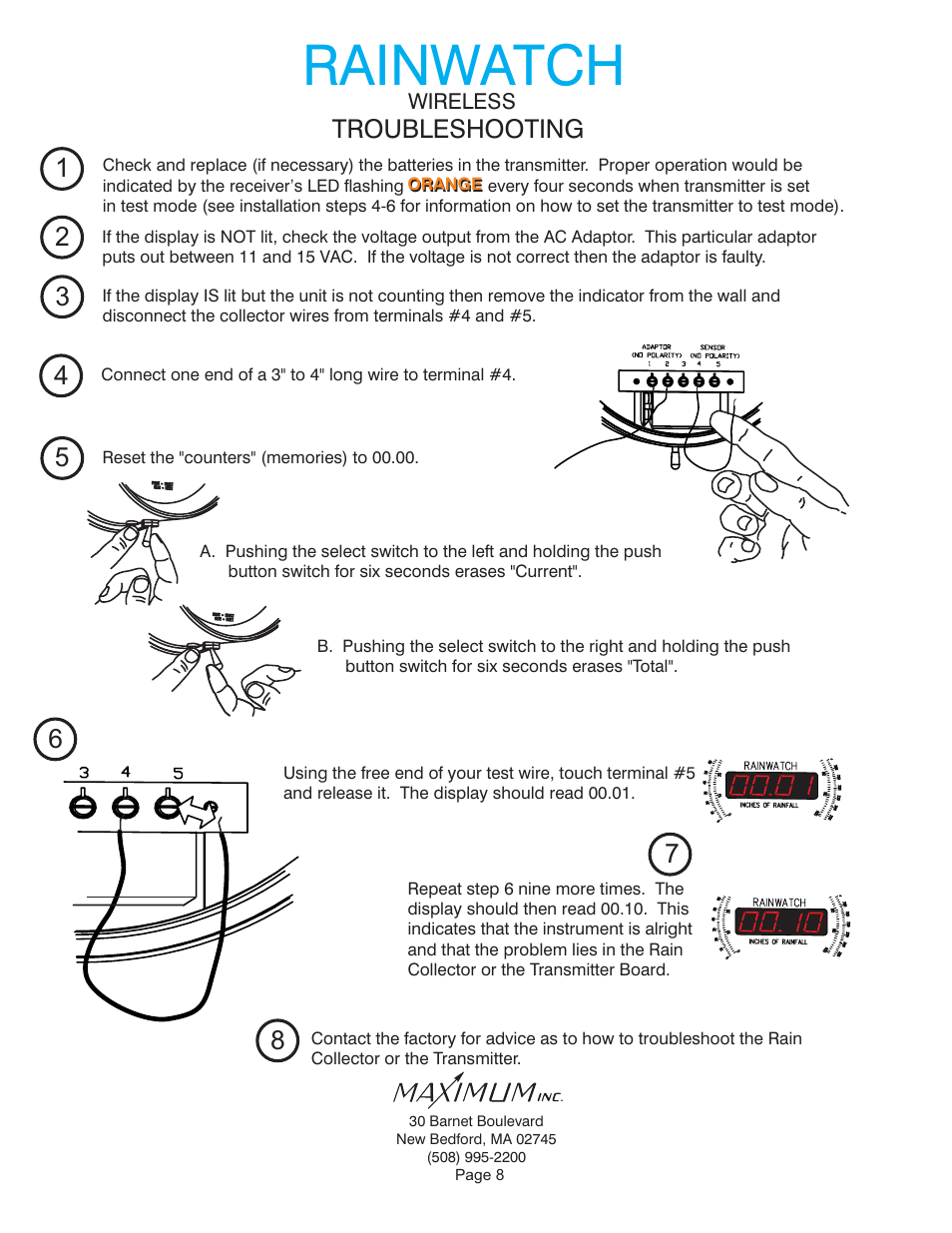 Rainwatch, Troubleshooting | Maximum Wireless Rainwatch (pre-2012) User Manual | Page 8 / 12