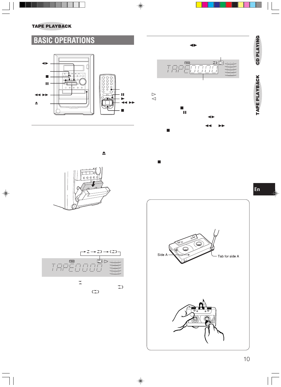 Basic operations, Playing back a tape, Inserting a tape | Aiwa XR-M150 User Manual | Page 11 / 20