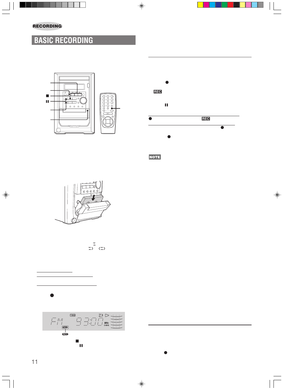 Basic recording, Inserting blank space | Aiwa XR-M150 User Manual | Page 12 / 20