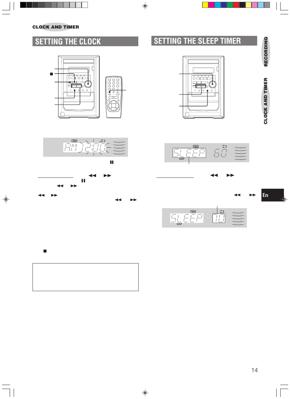 Setting the clock, Setting the sleep timer | Aiwa XR-M150 User Manual | Page 15 / 20