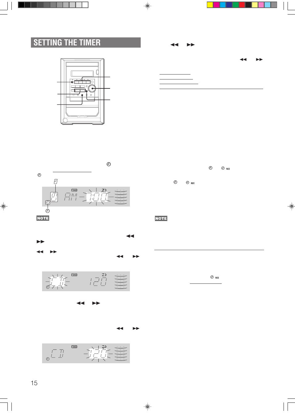 Setting the timer, Timer recording | Aiwa XR-M150 User Manual | Page 16 / 20