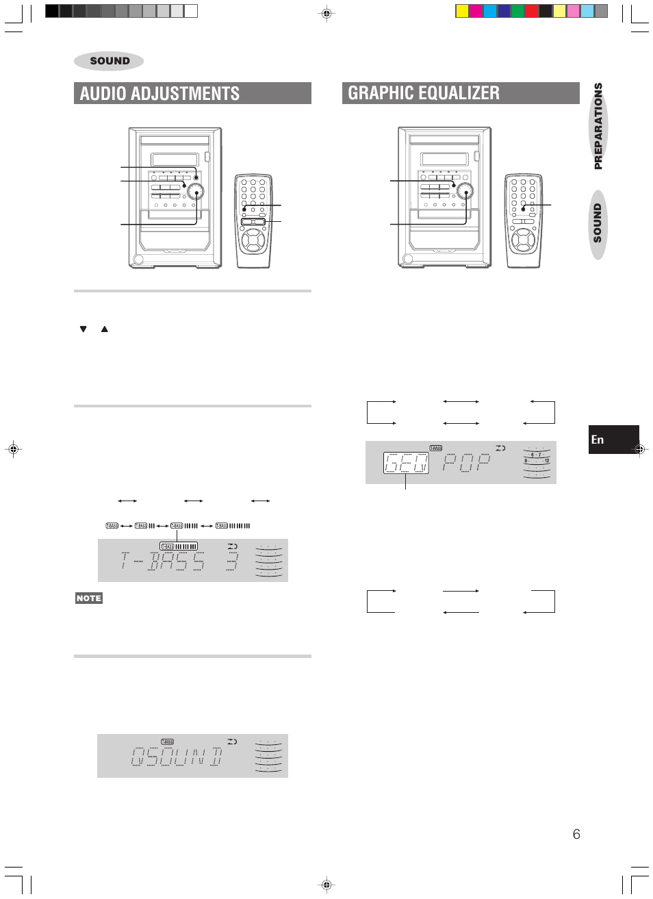 Audio adjustments, Graphic equalizer, Volume | Super t-bass system, Qsound | Aiwa XR-M150 User Manual | Page 7 / 20