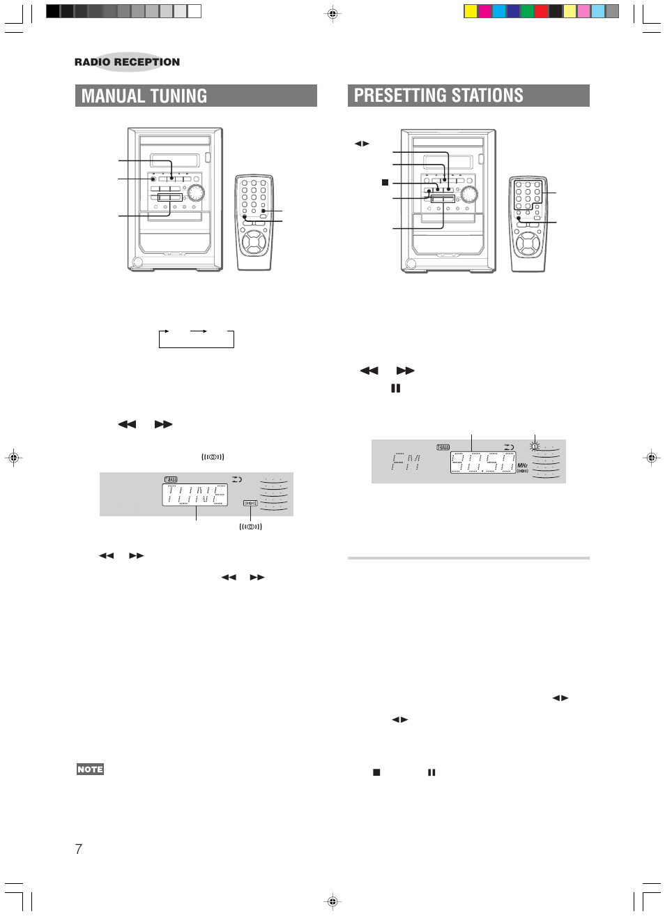 Presetting stations, Manual tuning, Preset number tuning | Aiwa XR-M150 User Manual | Page 8 / 20