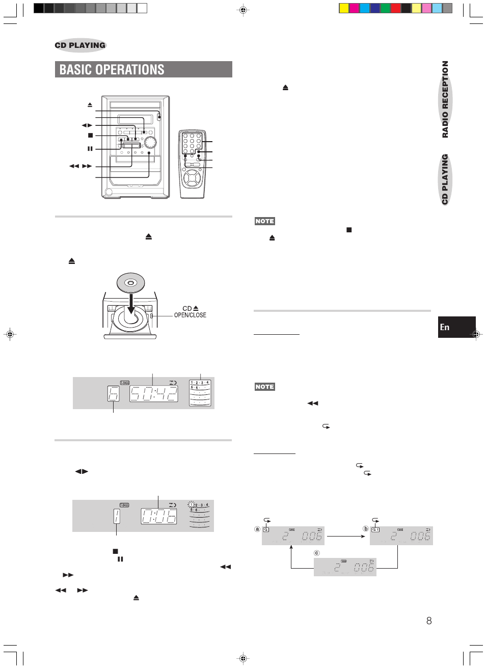 Basic operations, Loading disc, Random/repeat play | Playing disc | Aiwa XR-M150 User Manual | Page 9 / 20