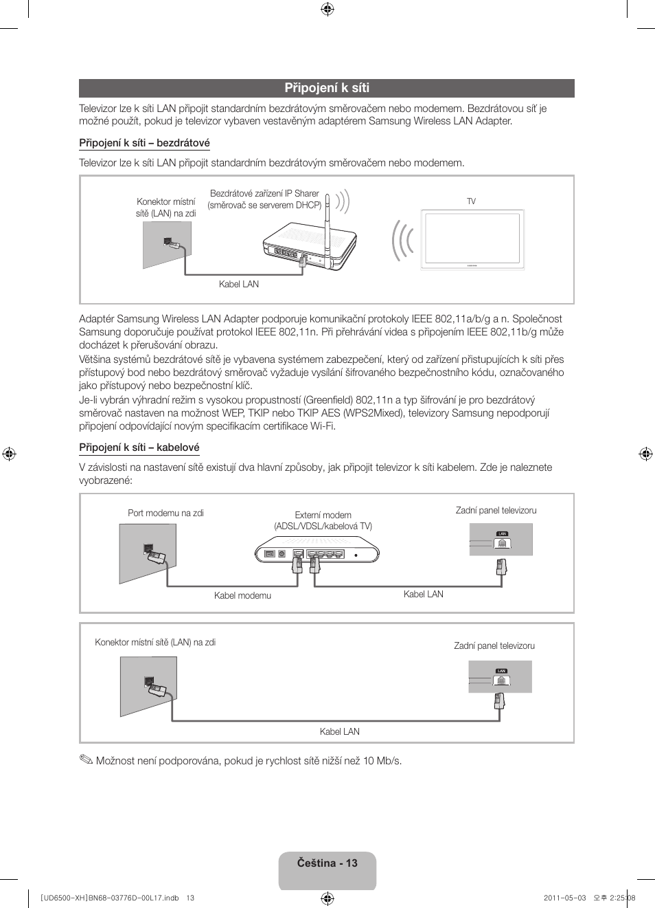 Připojení k síti | Samsung UE46D6570WS User Manual | Page 133 / 342