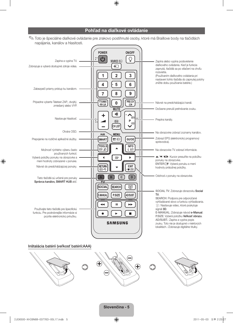 Pohľad na diaľkové ovládanie | Samsung UE46D6570WS User Manual | Page 145 / 342