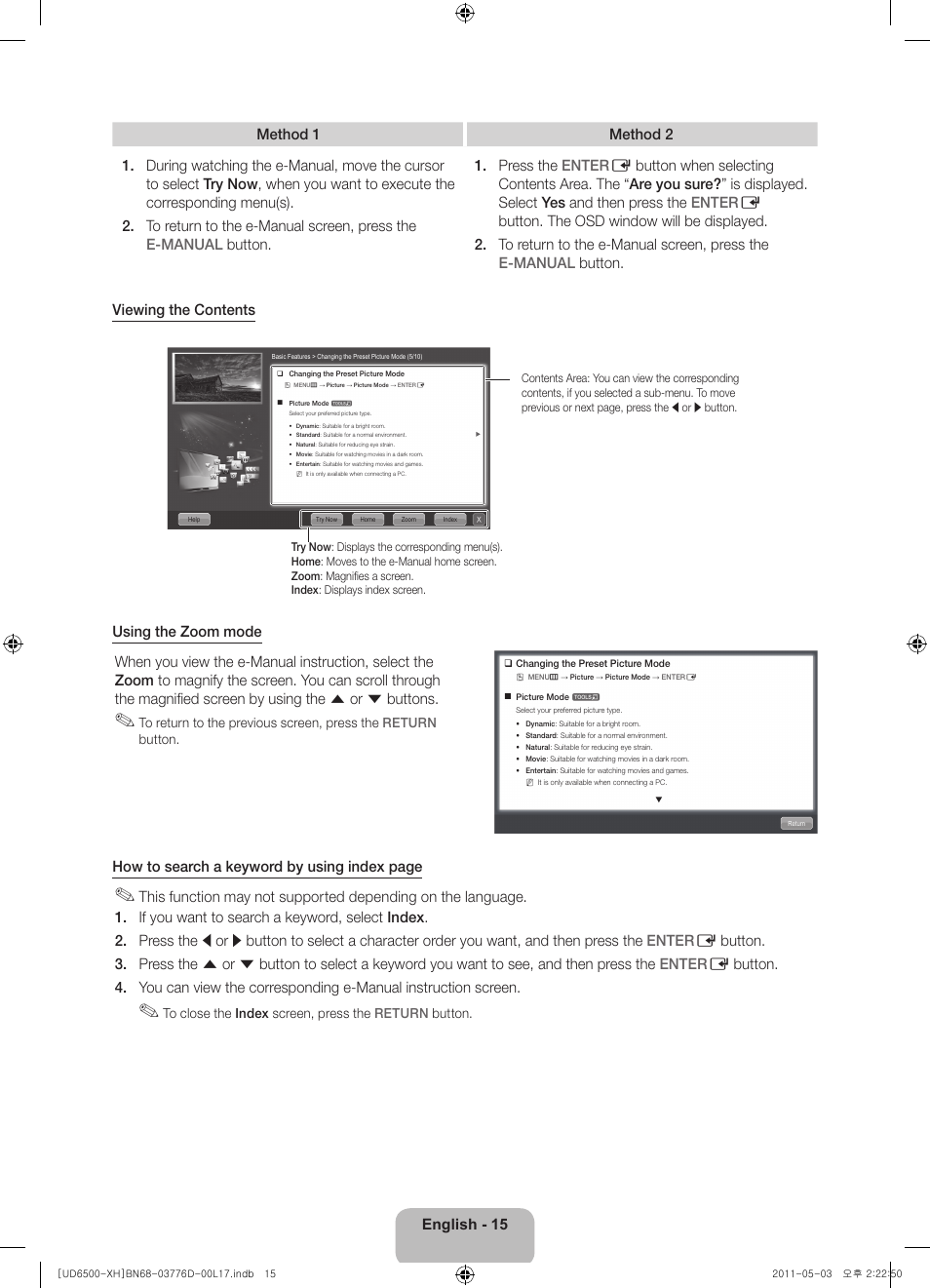 How to search a keyword by using index page | Samsung UE46D6570WS User Manual | Page 15 / 342