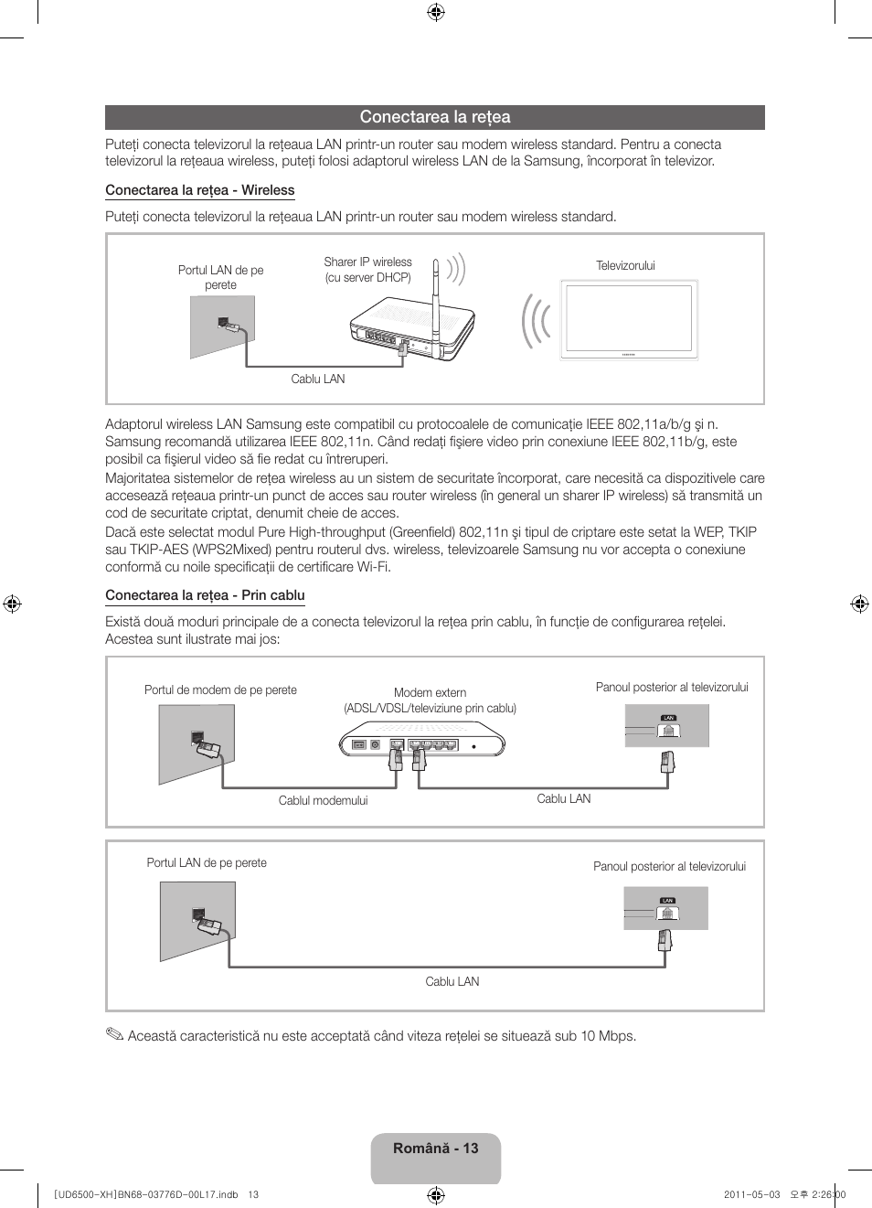 Conectarea la reţea | Samsung UE46D6570WS User Manual | Page 173 / 342