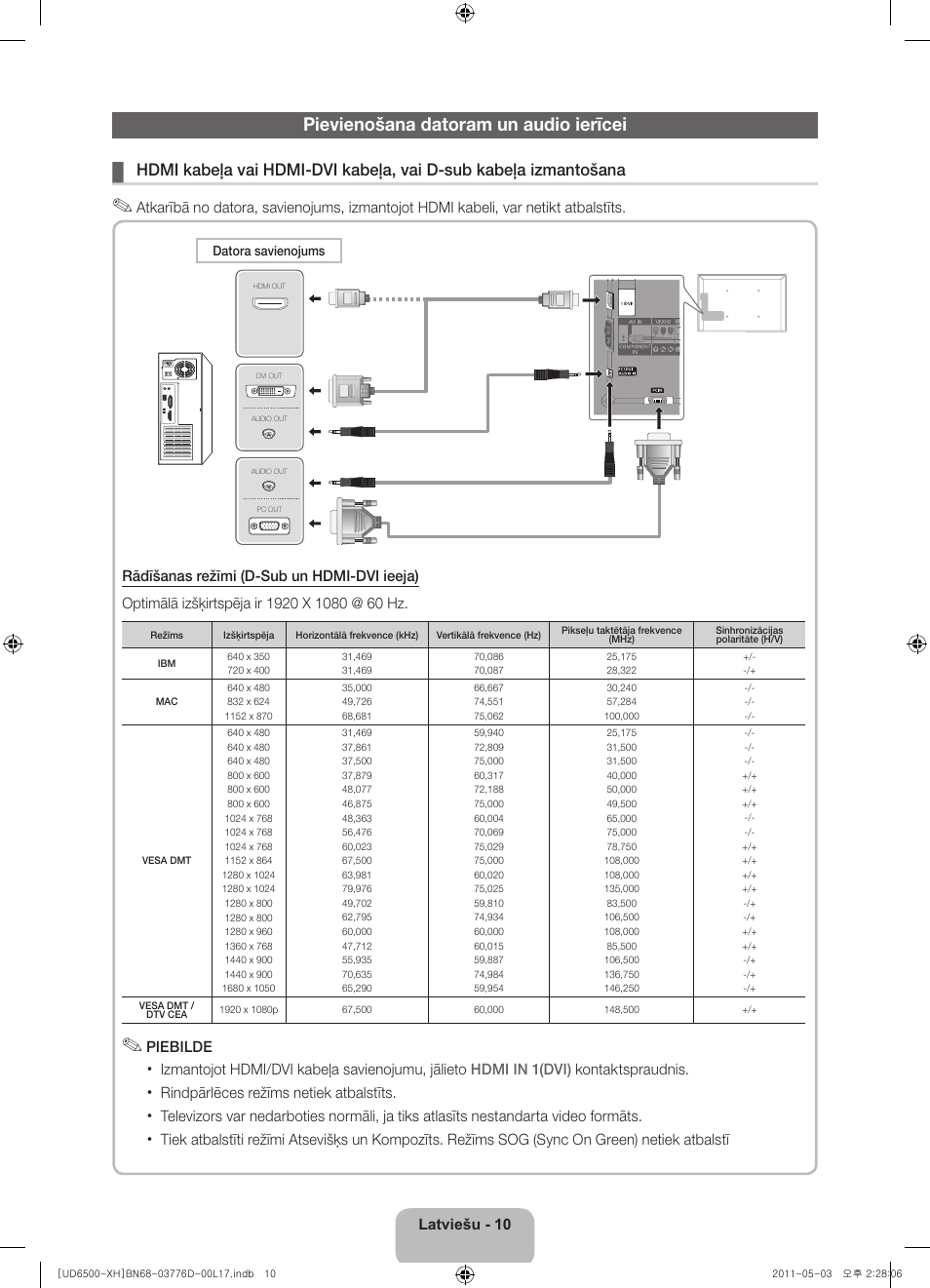 Pievienošana datoram un audio ierīcei | Samsung UE46D6570WS User Manual | Page 270 / 342