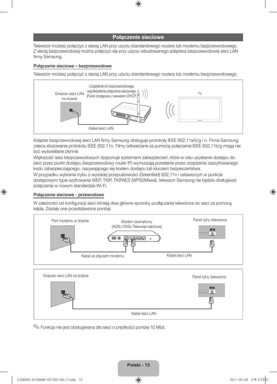Połączenie sieciowe | Samsung UE46D6570WS User Manual | Page 53 / 342