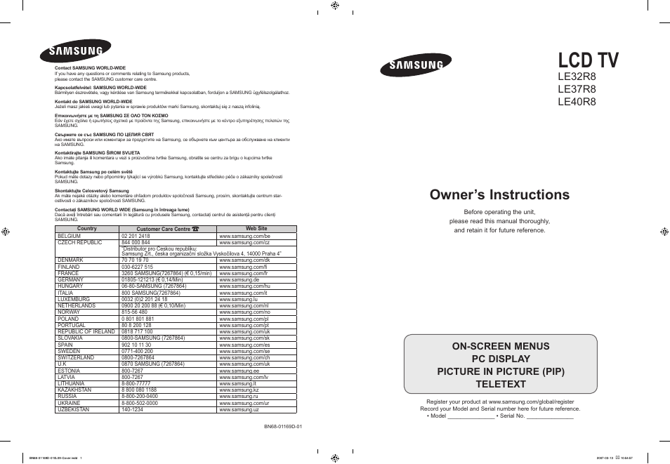 Samsung LE40R88BD User Manual | 560 pages