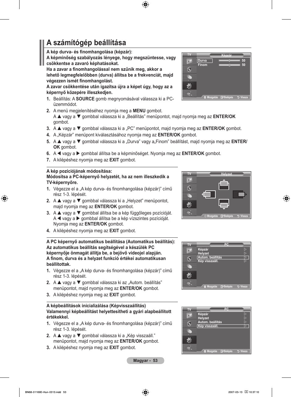 A számítógép beállítása | Samsung LE40R88BD User Manual | Page 117 / 560