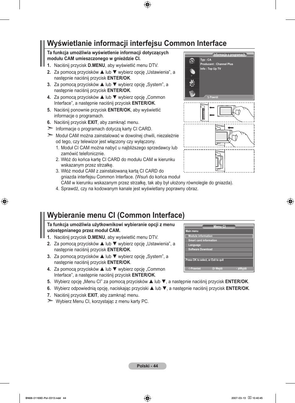 Wybieranie menu ci (common interface) | Samsung LE40R88BD User Manual | Page 170 / 560