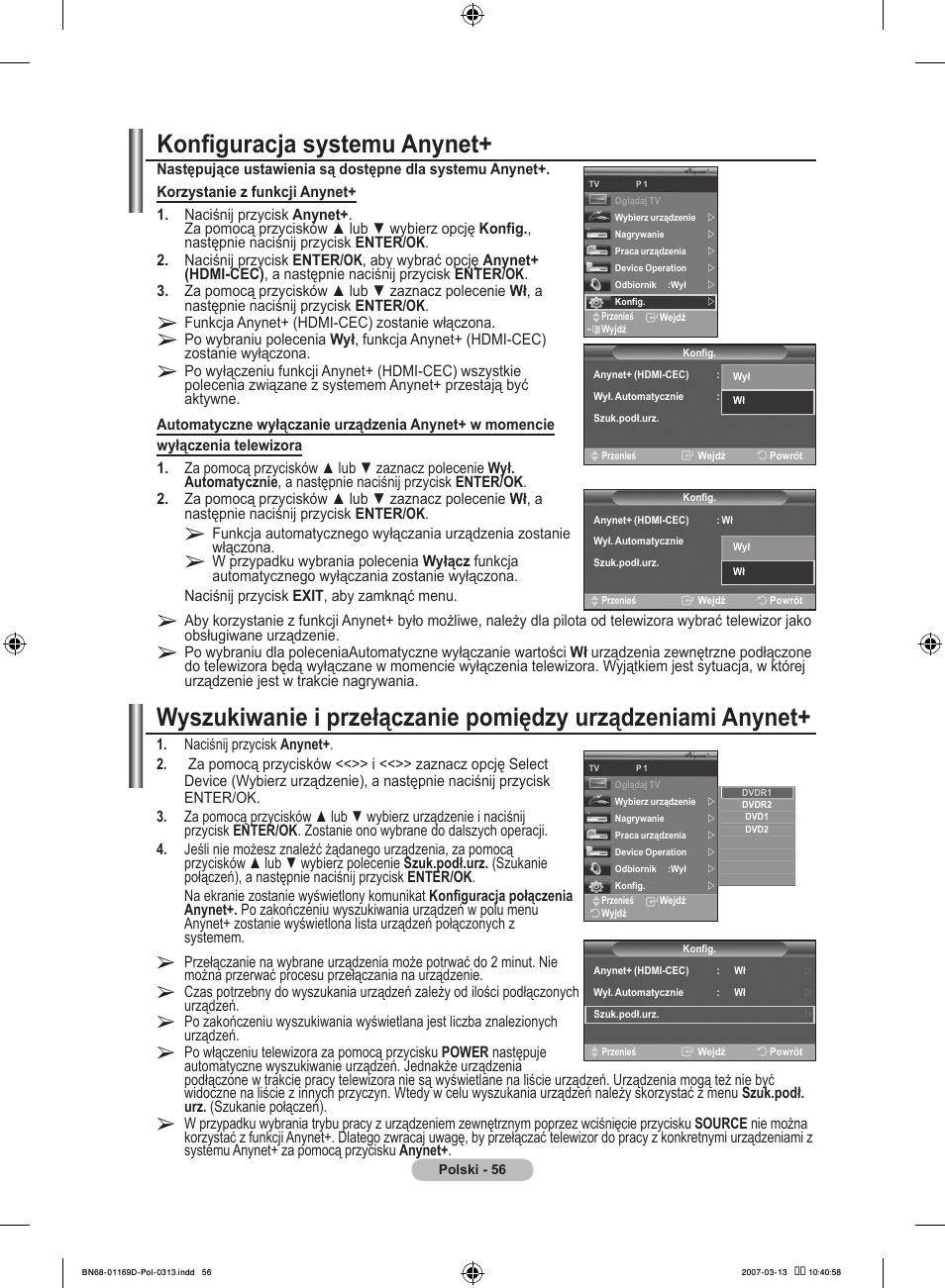 Konfiguracja systemu anynet | Samsung LE40R88BD User Manual | Page 182 / 560