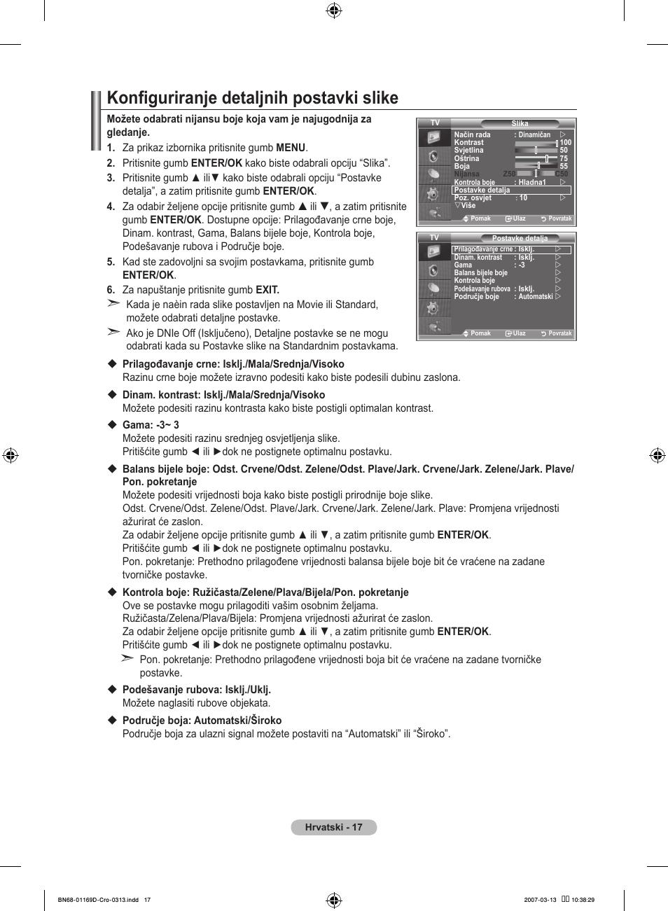 Konfiguriranje detaljnih postavki slike | Samsung LE40R88BD User Manual | Page 329 / 560