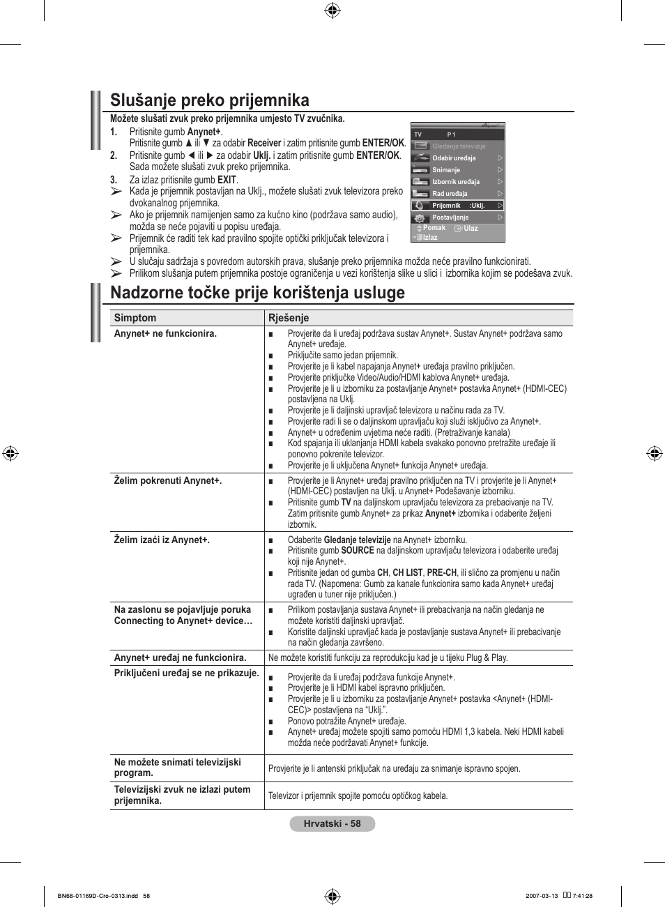 Slušanje preko prijemnika, Nadzorne točke prije korištenja usluge | Samsung LE40R88BD User Manual | Page 370 / 560